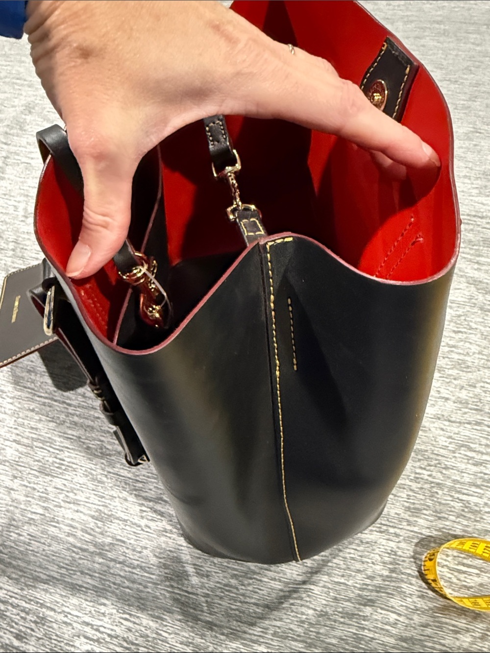 Dooney & Bourke Black Leather Tote with Red Trim - Picture 6 of 13